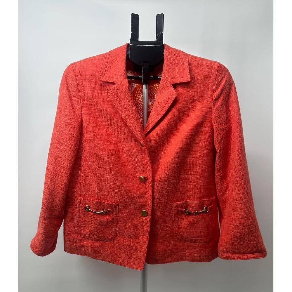 Talbots Red/Orange 3Button Decorative Pocket Blazer Jacket Size 10